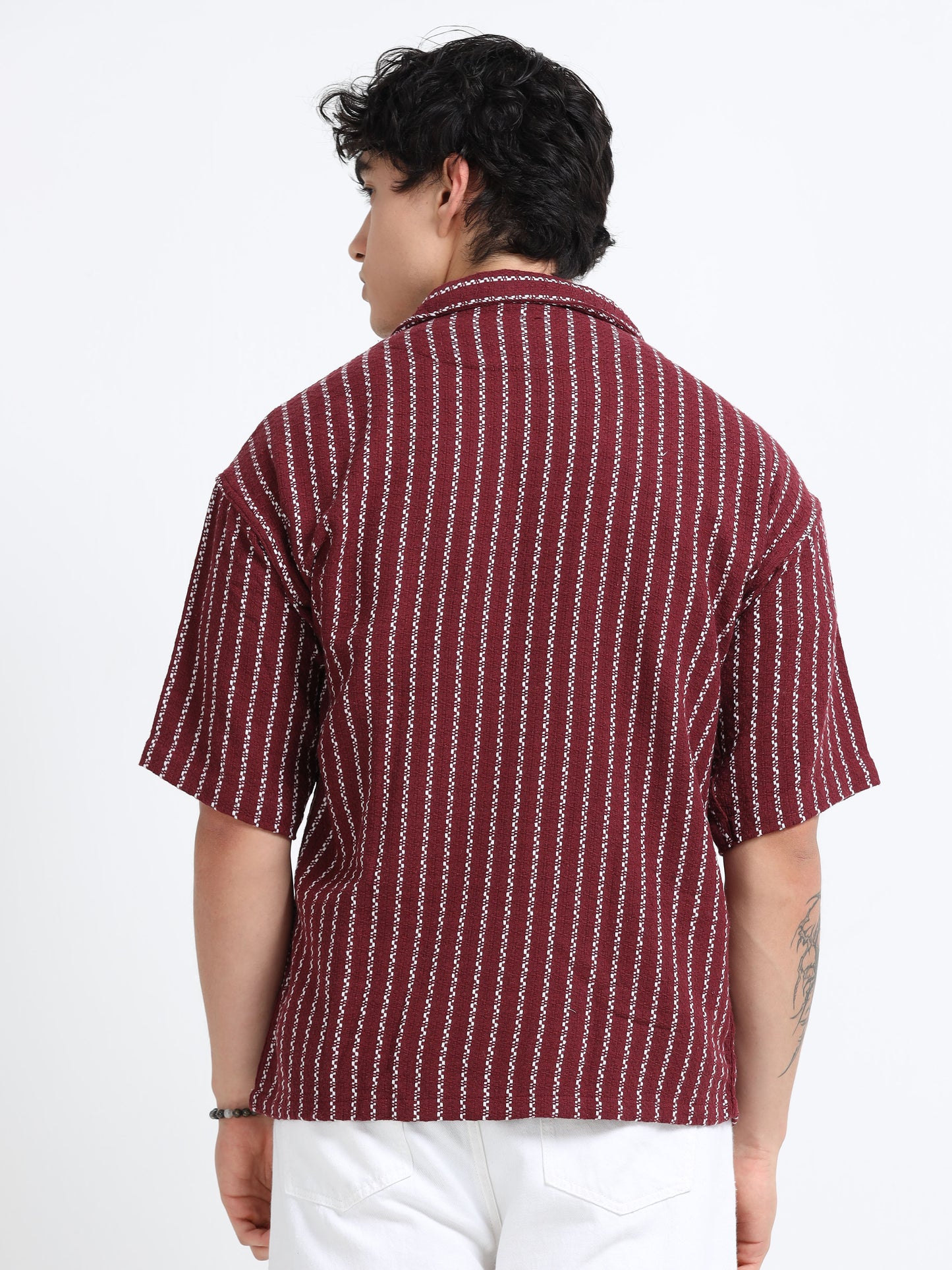 Drop Shoulder stripes dark red Shirt