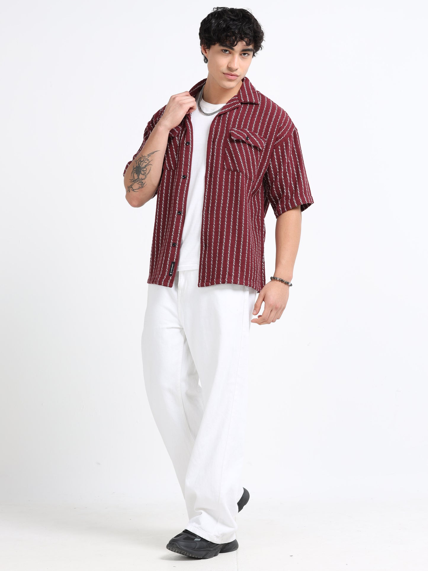 Drop Shoulder stripes dark red Shirt