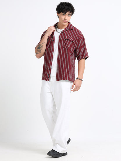 Drop Shoulder stripes dark red Shirt