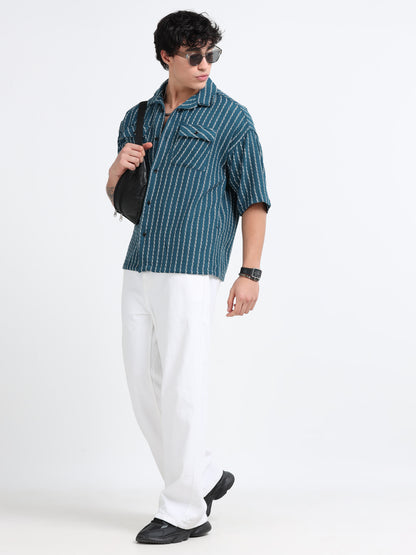Drop Shoulder stripes blue Shirt