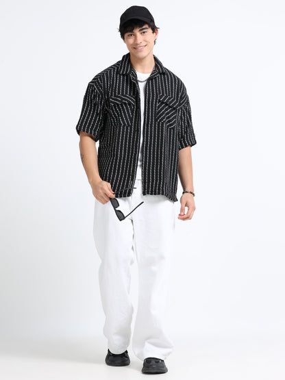 Drop Shoulder stripes black Shirt
