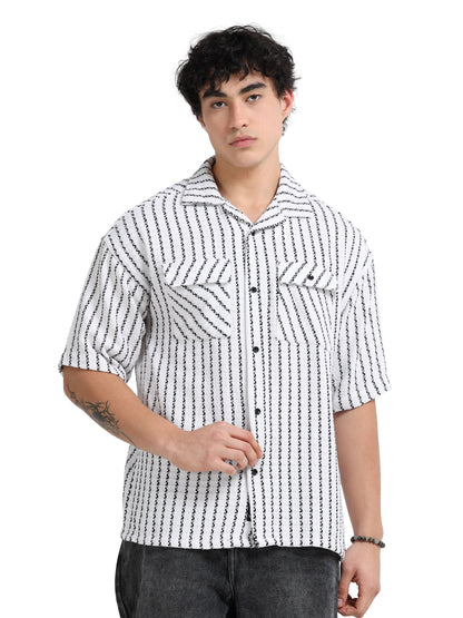 Drop Shoulder stripes white Shirt