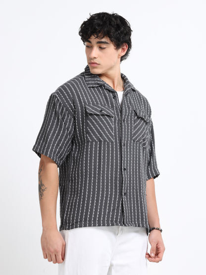 Drop Shoulder stripes dark grey Shirt