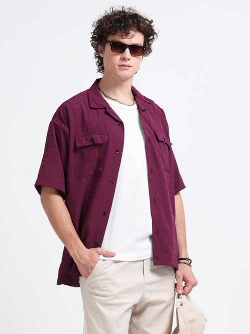 Drop Shoulder wavy pink Shirt