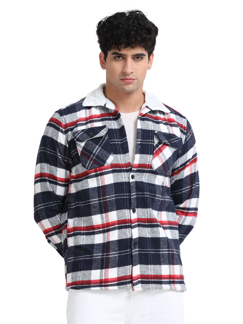 Twill Brushed Checks Full collared red Shirt