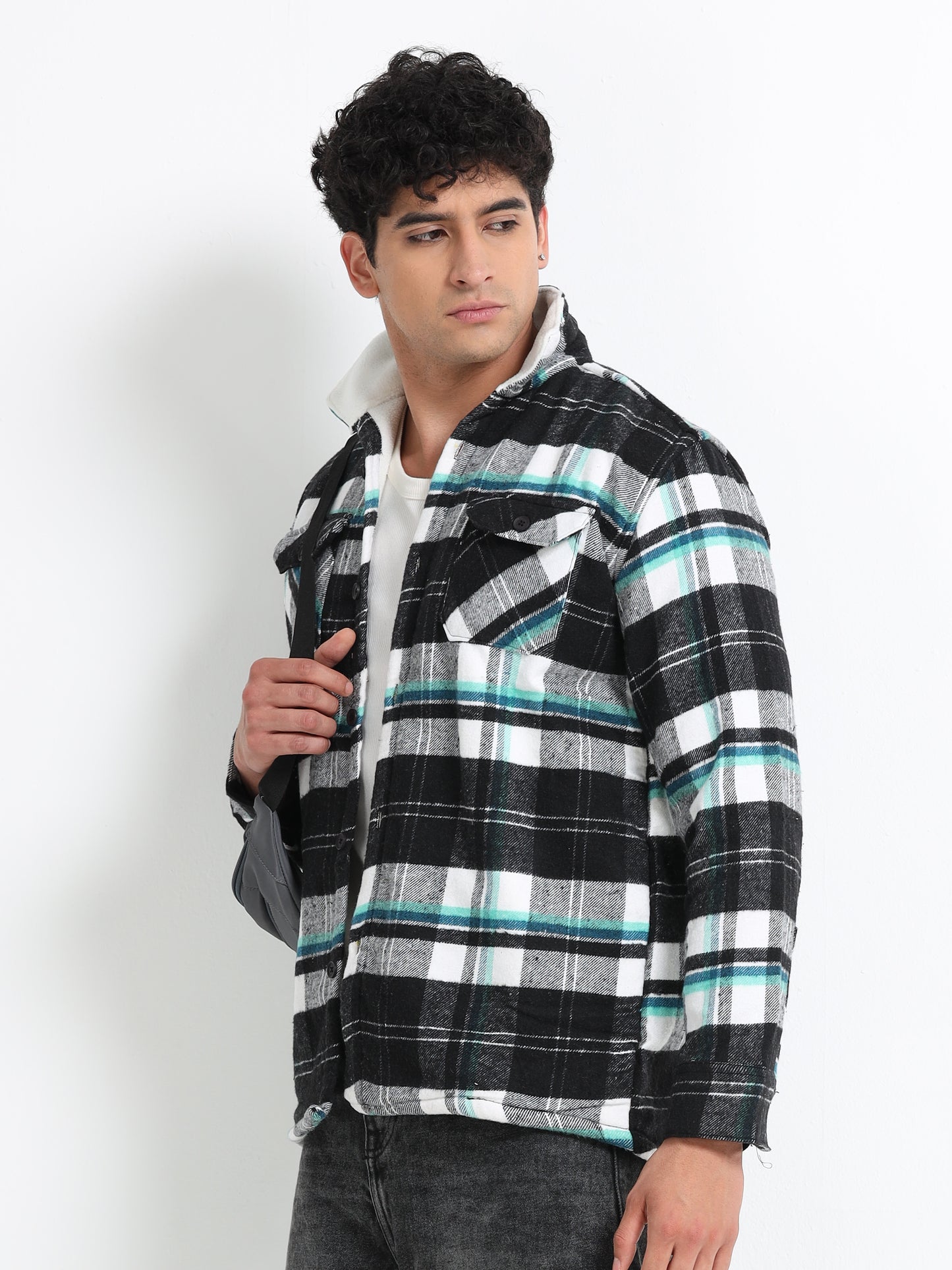 Twill Brushed Checks Full collared green Shirt