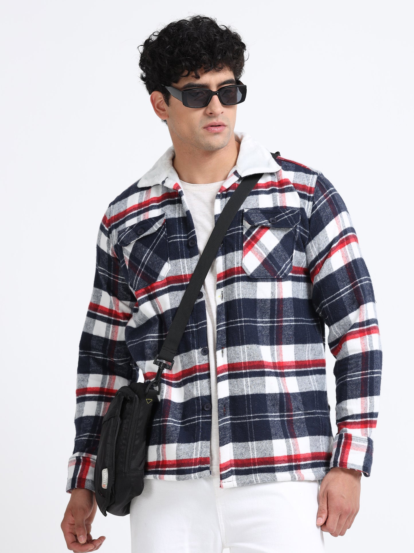 Twill Brushed Checks Full collared red Shirt