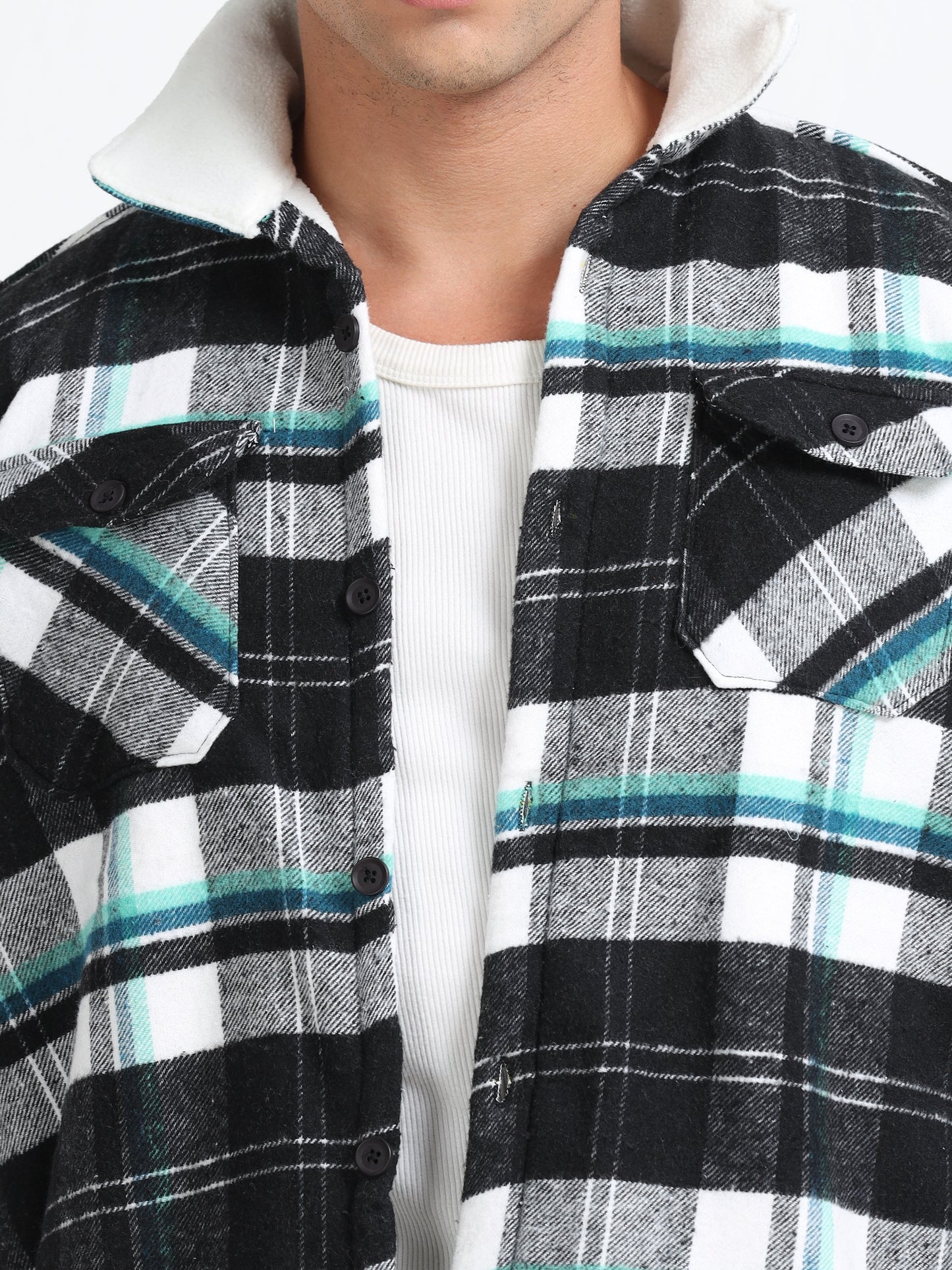 Twill Brushed Checks Full collared green Shirt