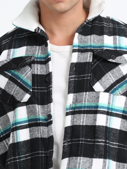 Twill Brushed Checks Full collared green Shirt