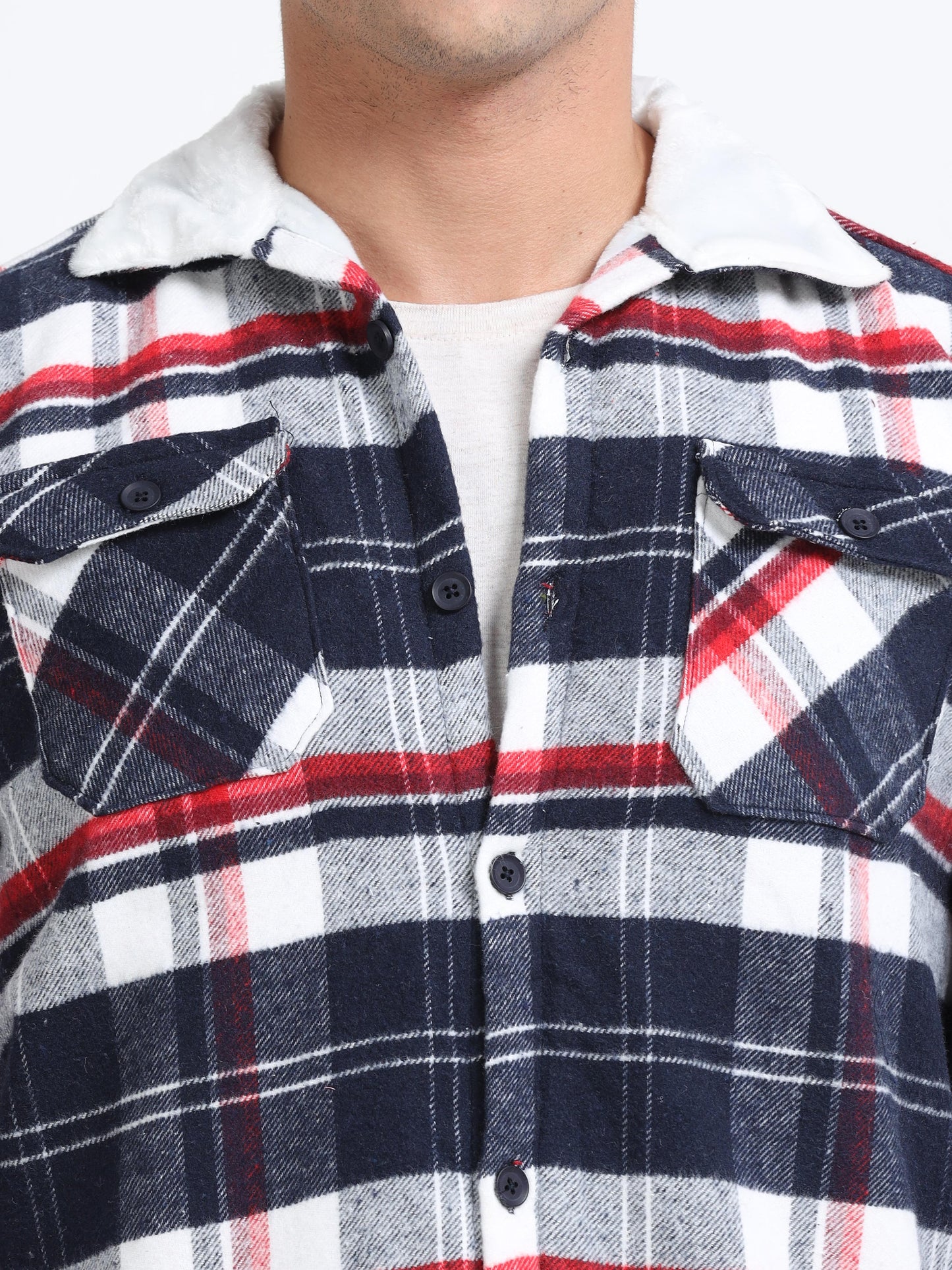 Twill Brushed Checks Full collared red Shirt