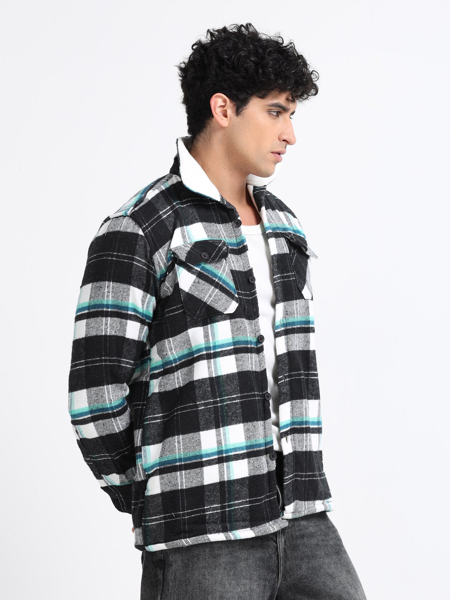 Twill Brushed Checks Full collared green Shirt