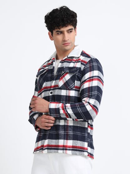 Twill Brushed Checks Full collared red Shirt