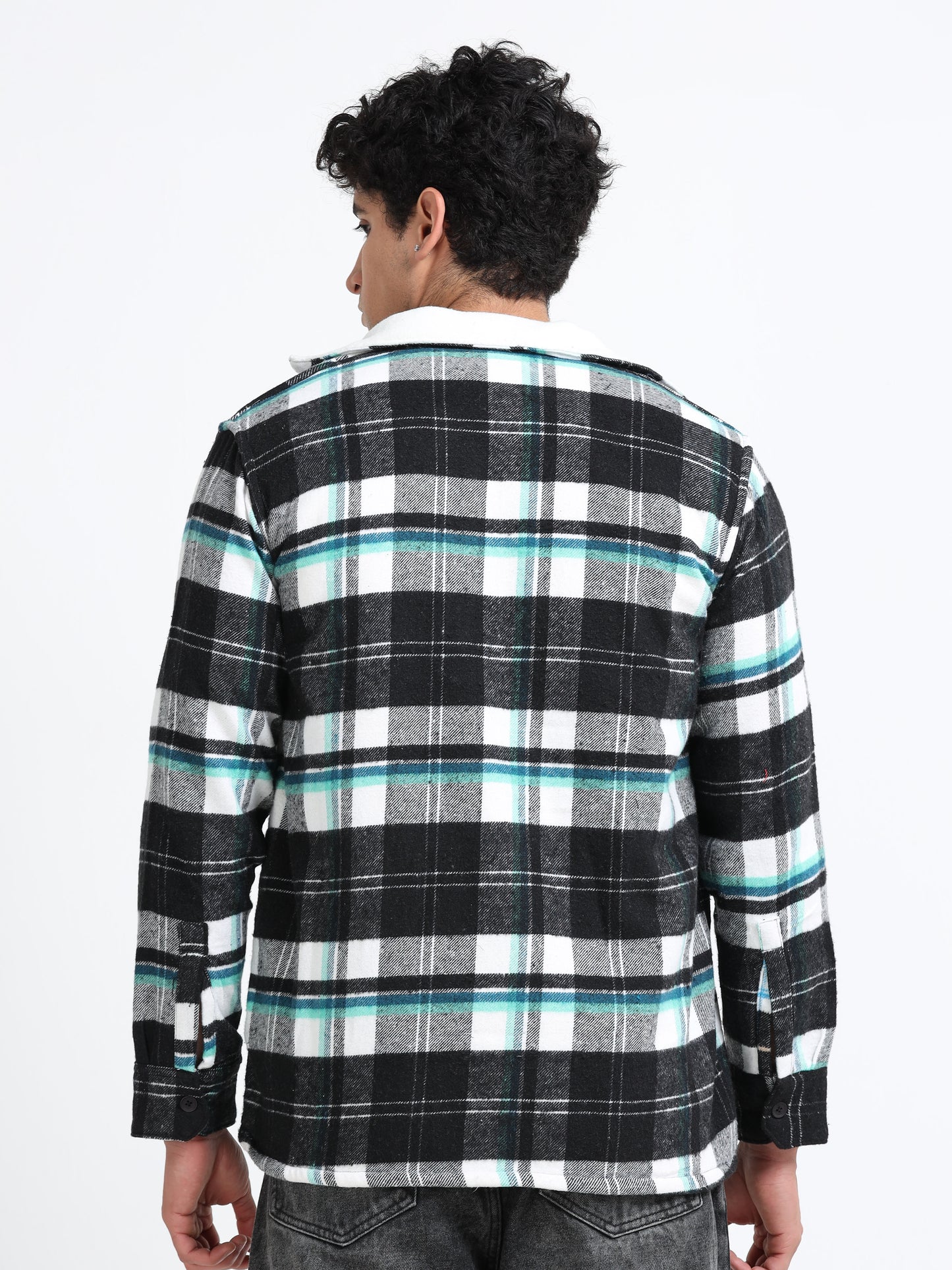 Twill Brushed Checks Full collared green Shirt