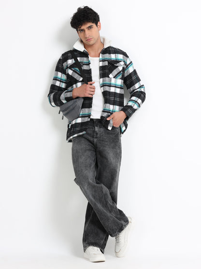 Twill Brushed Checks Full collared green Shirt