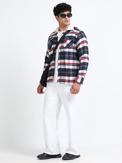 Twill Brushed Checks Full collared red Shirt