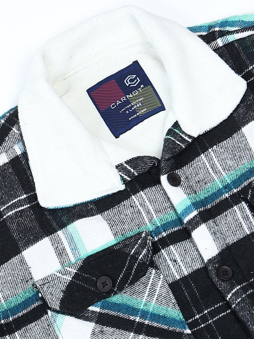 Twill Brushed Checks Full collared green Shirt