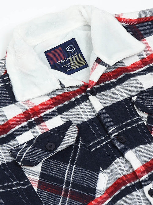 Twill Brushed Checks Full collared red Shirt