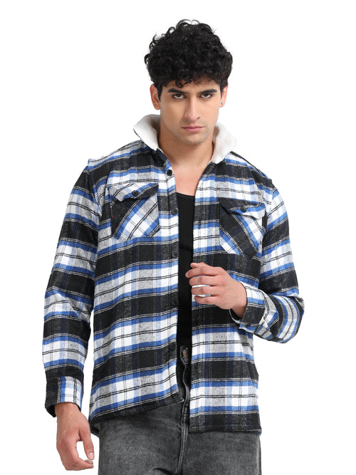 Twill Brushed Checks Full collared blue Shirt