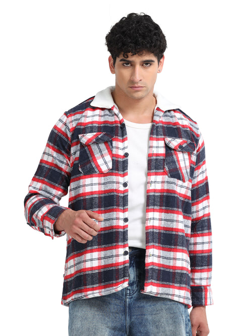 Twill Brushed Checks Full collared red Shirt