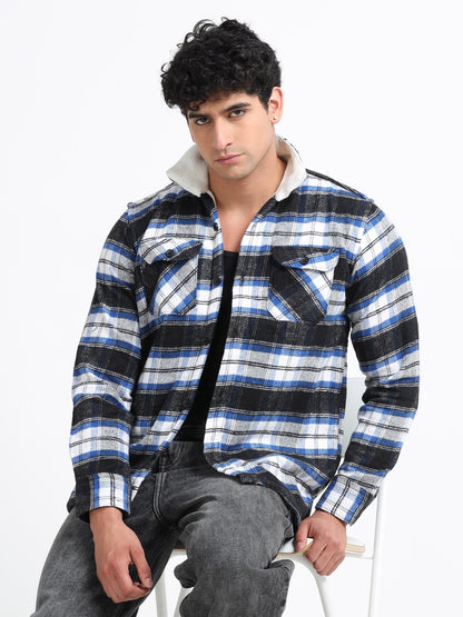 Twill Brushed Checks Full collared blue Shirt