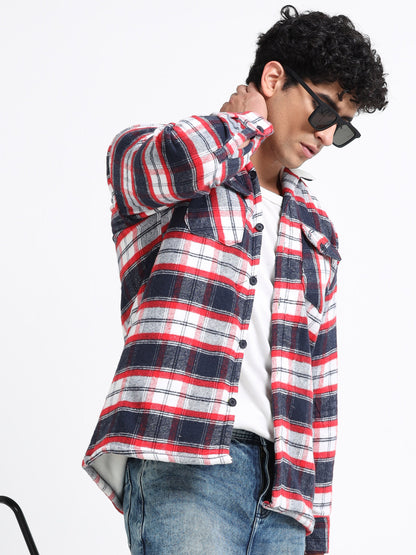 Twill Brushed Checks Full collared red Shirt