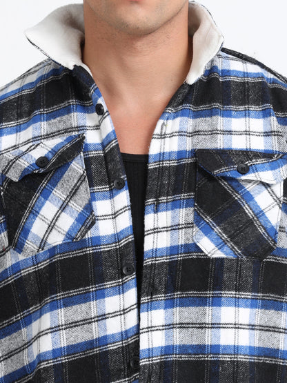 Twill Brushed Checks Full collared blue Shirt