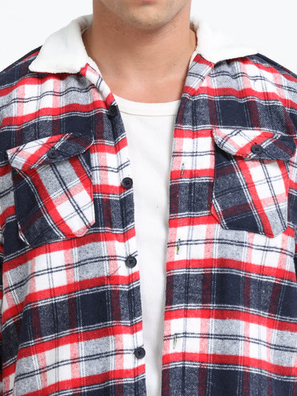 Twill Brushed Checks Full collared red Shirt