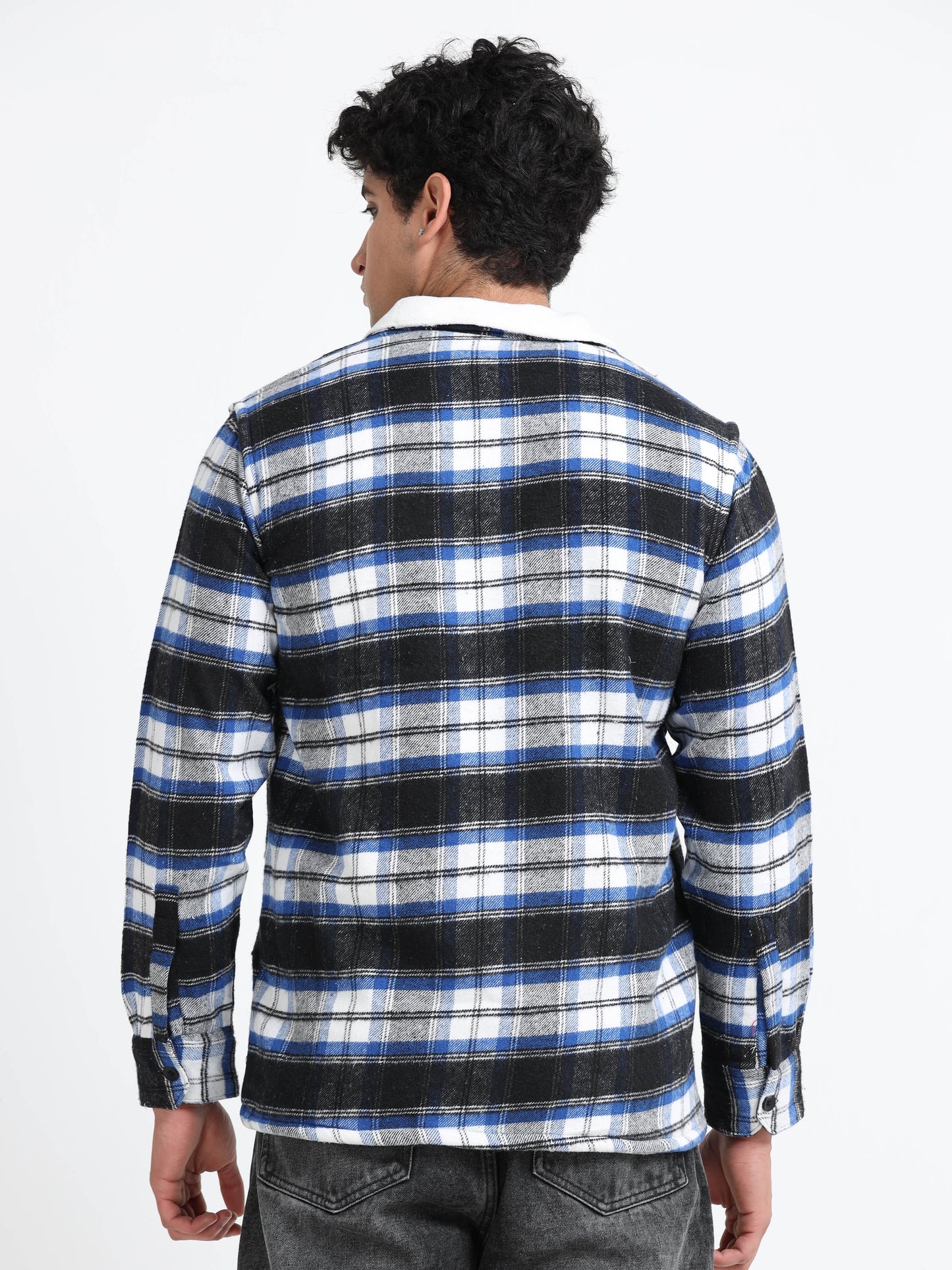 Twill Brushed Checks Full collared blue Shirt