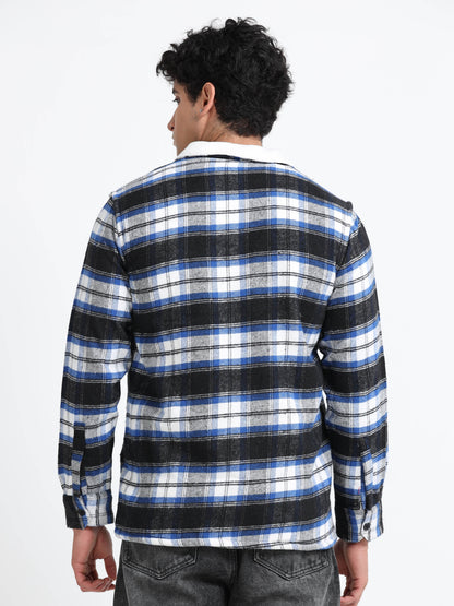 Twill Brushed Checks Full collared blue Shirt