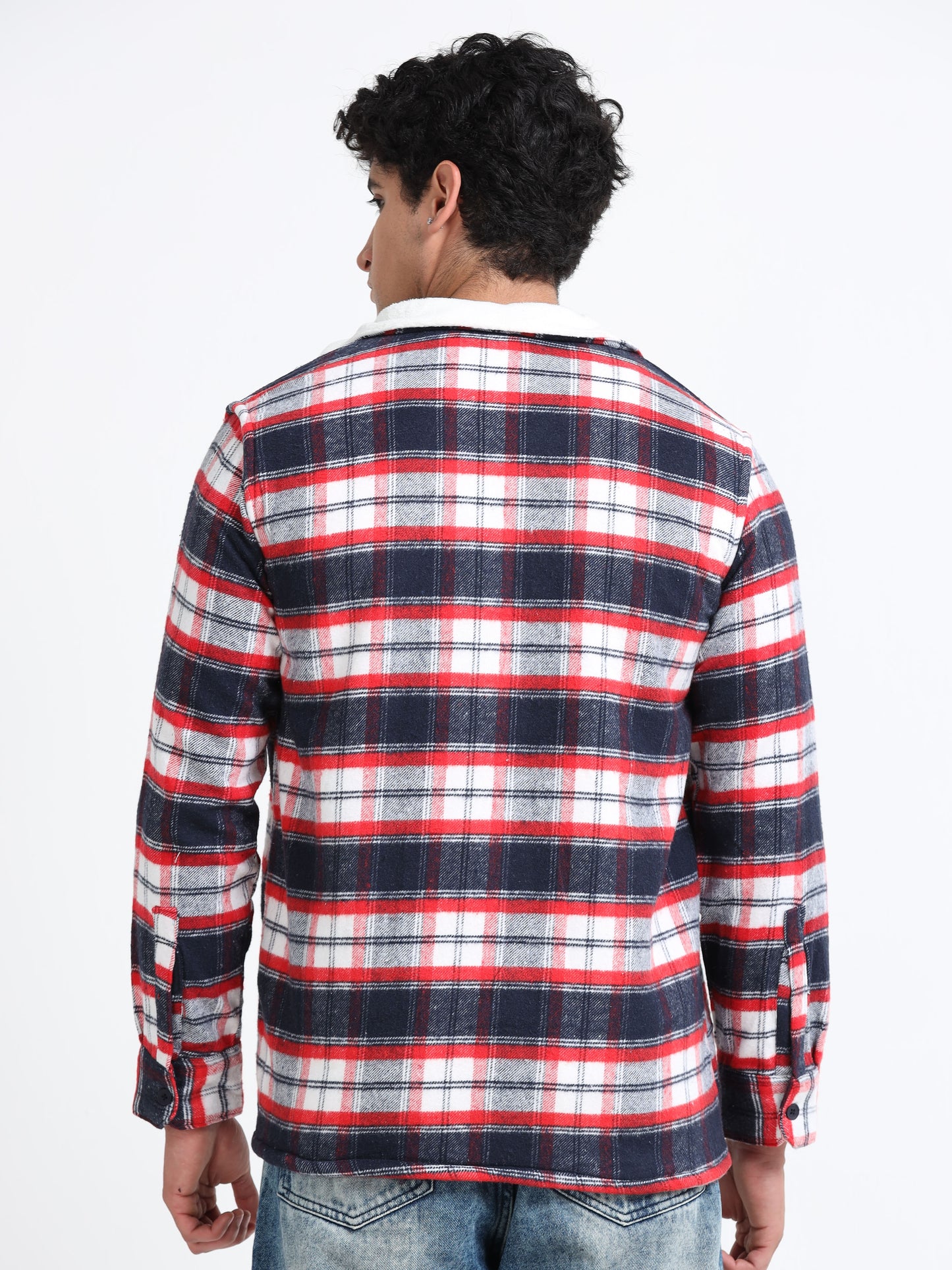 Twill Brushed Checks Full collared red Shirt