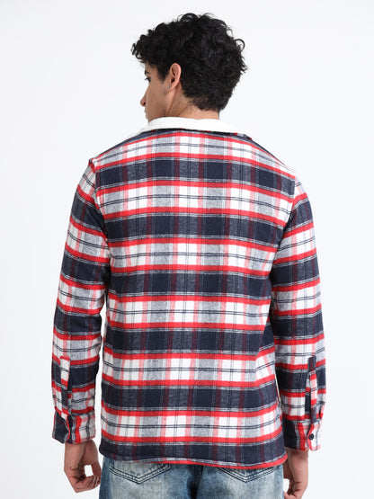 Twill Brushed Checks Full collared red Shirt