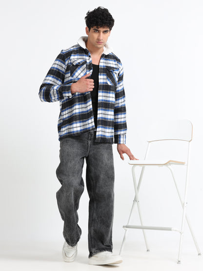 Twill Brushed Checks Full collared blue Shirt