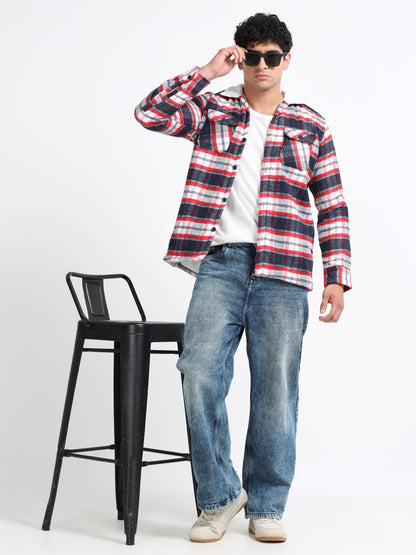 Twill Brushed Checks Full collared red Shirt