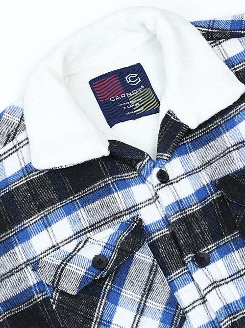 Twill Brushed Checks Full collared blue Shirt