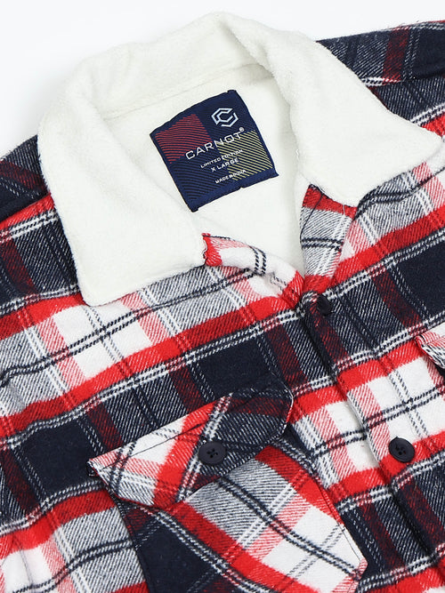 Twill Brushed Checks Full collared red Shirt