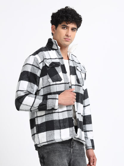 Twill Brushed Checks Full collared grey Shirt