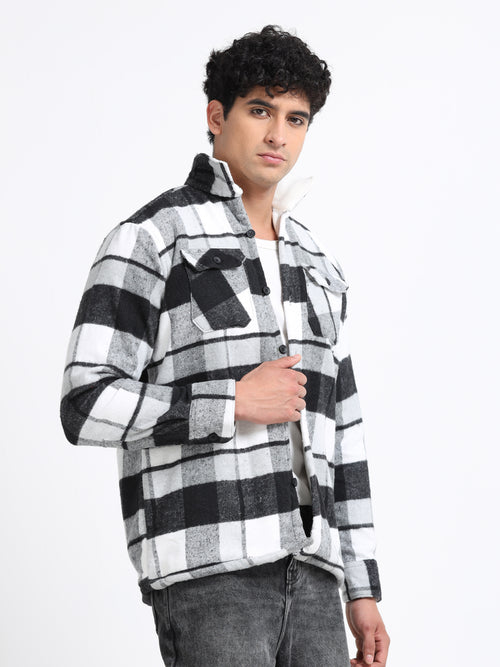 Twill Brushed Checks Full collared grey Shirt