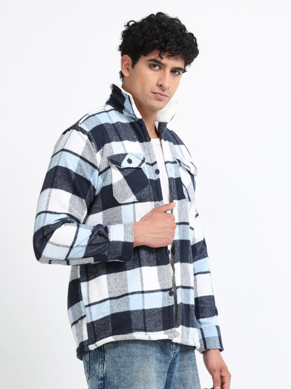 Twill Brushed Checks Full collared light blue Shirt
