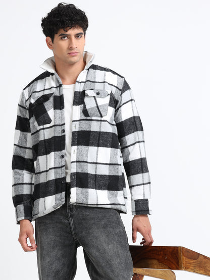 Twill Brushed Checks Full collared grey Shirt