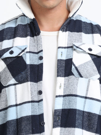 Twill Brushed Checks Full collared light blue Shirt