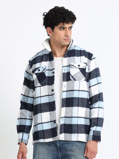 Twill Brushed Checks Full collared light blue Shirt