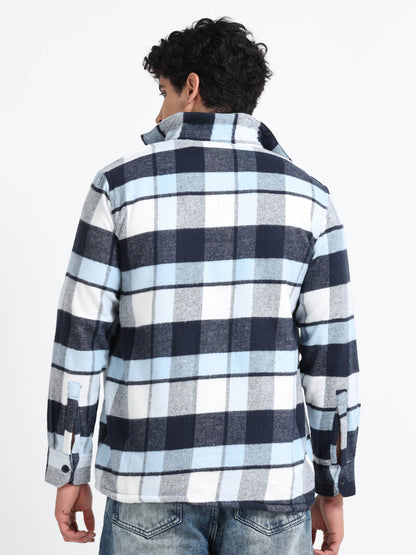 Twill Brushed Checks Full collared light blue Shirt
