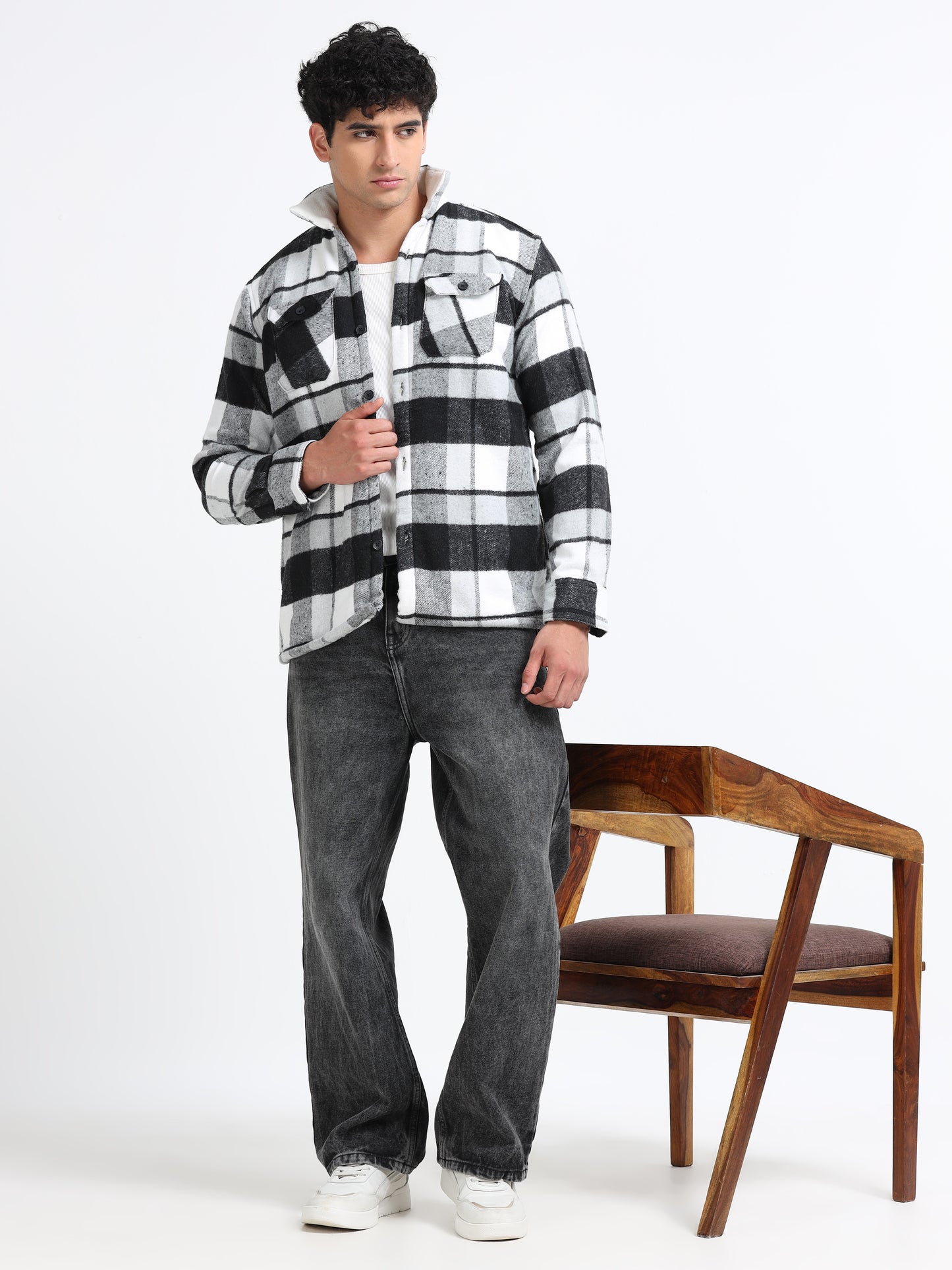 Twill Brushed Checks Full collared grey Shirt