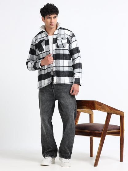 Twill Brushed Checks Full collared grey Shirt