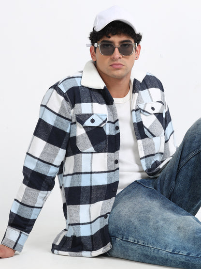 Twill Brushed Checks Full collared light blue Shirt