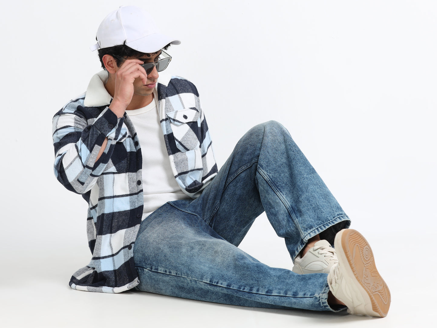Twill Brushed Checks Full collared light blue Shirt