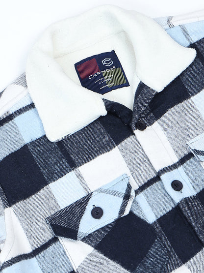 Twill Brushed Checks Full collared light blue Shirt