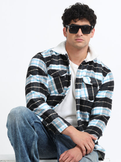 Twill Brushed Checks Full collared white Shirt
