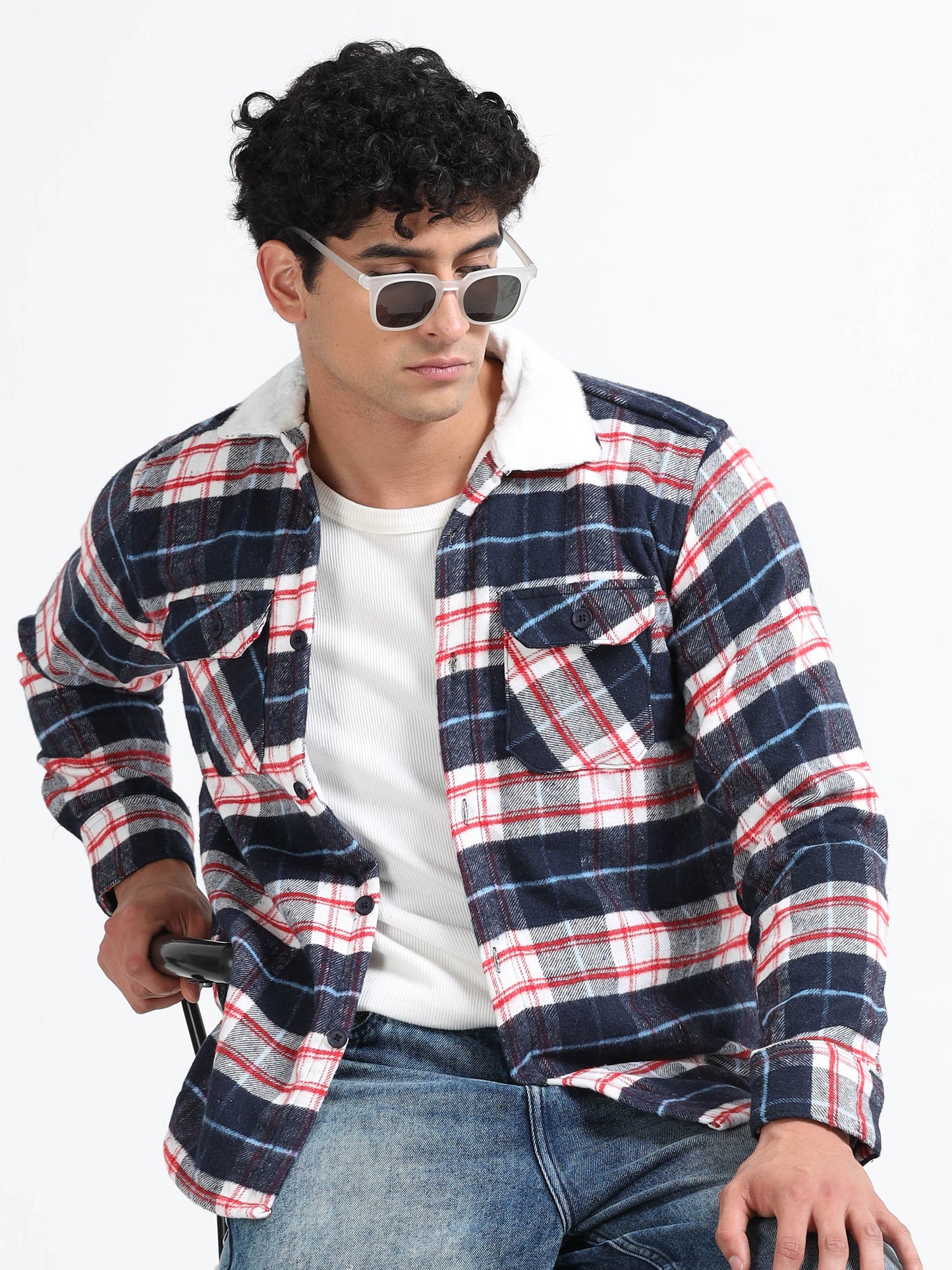 Twill Brushed Checks Full collared red Shirt