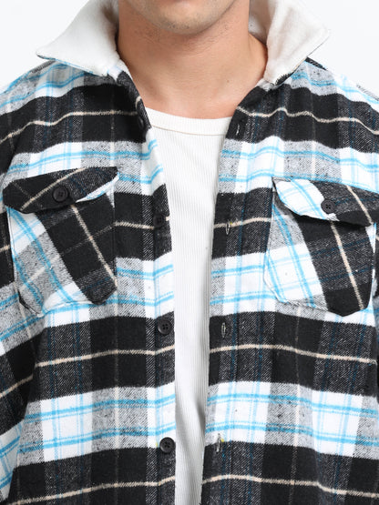 Twill Brushed Checks Full collared white Shirt